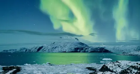 Northern Lights Over The Mountain Sermitsiaq In Nuuk In Greenland