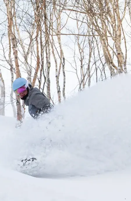 Powder snow boarding på Hokkaido i Japan