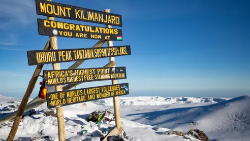 Uhuru Peak skiltet på toppen af Mount Kilimanjaro