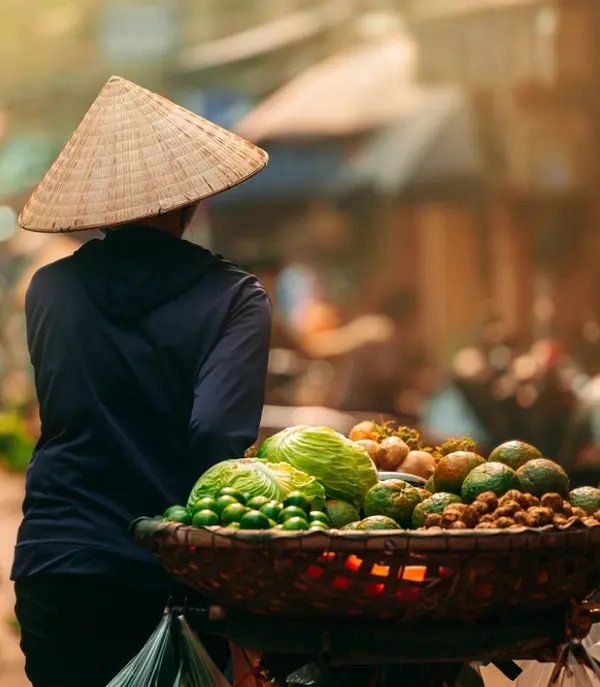 Kvinde med frugter og grøntsager i Hoi An
