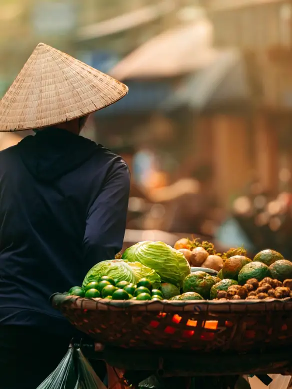 Kvinde med frugter og grøntsager i Hoi An