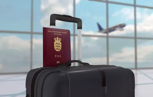 Pas og kuffert i lufthavn